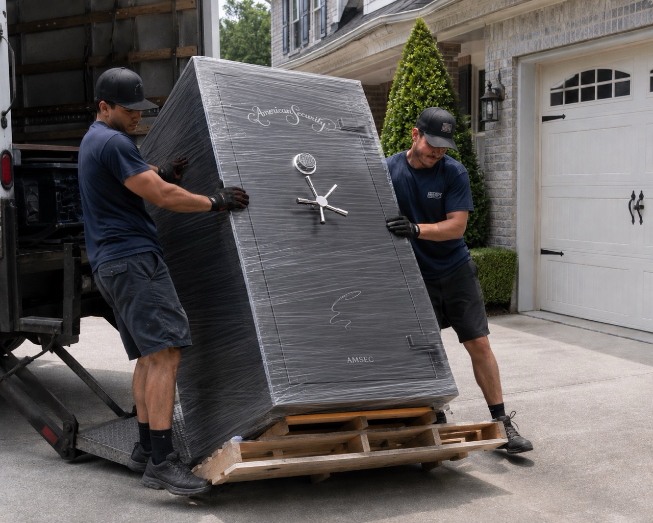 Houston Safe & Lock delivery team moving a safe