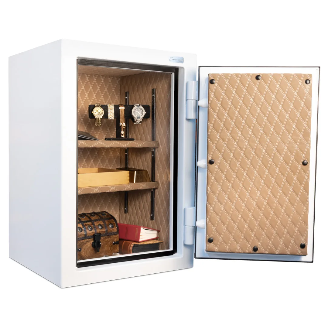American Security AM3020 Plus home safe shown open with valuables on its two shelves