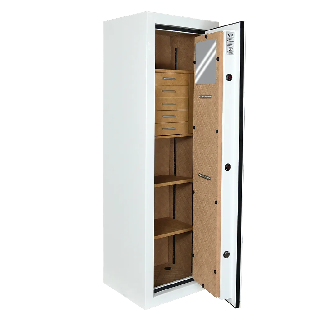American Security JS5517 jewelry safe shown open with its drawers and lined storage space