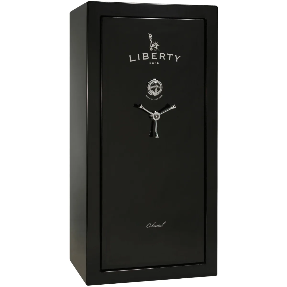 Liberty Colonial 23 shown closed in black with a mechanical dial and a three-spoke handle.