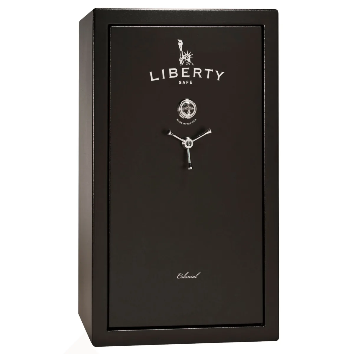 Liberty Colonial 30 shown closed in black with a mechanical dial and a three-spoke handle.