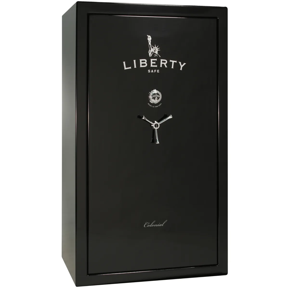 Liberty Colonial 50 shown closed in black with a mechanical dial and a three-spoke handle.