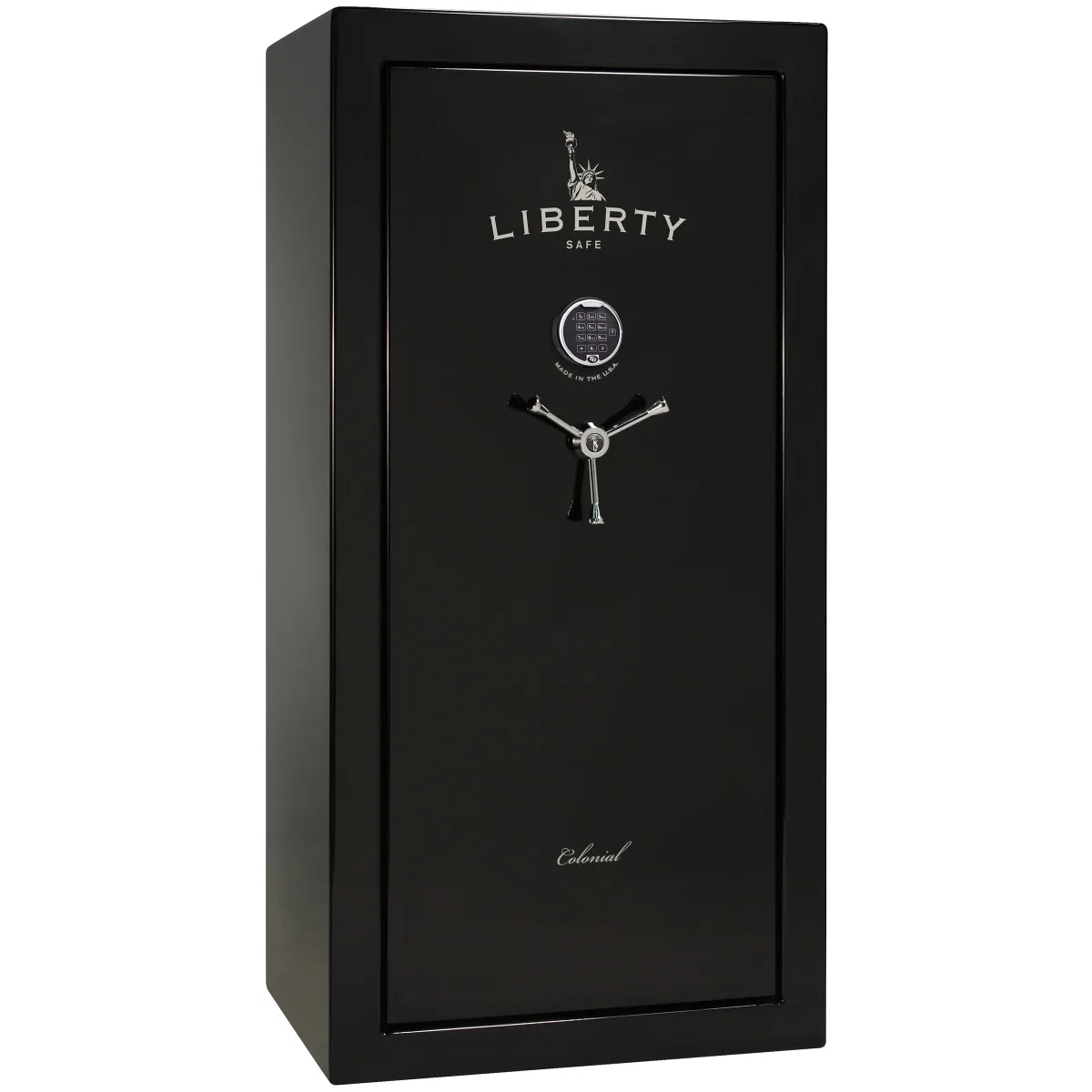Liberty Colonial Pro Flex 23 shown closed in black with an electronic keypad and a three-spoke handle.