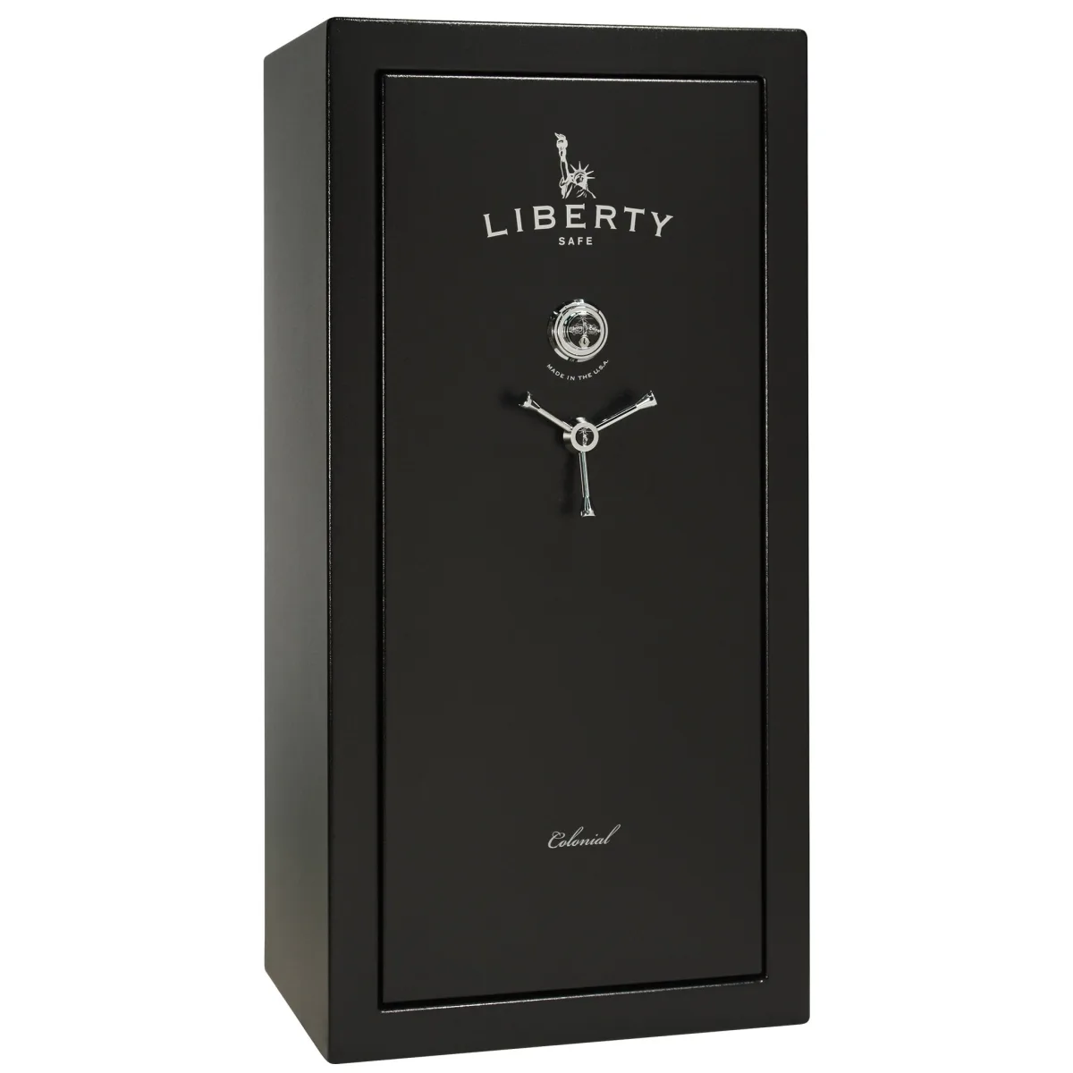 Liberty Colonial Pro Flex 23 shown closed in black with a mechanical dial and a three-spoke handle.