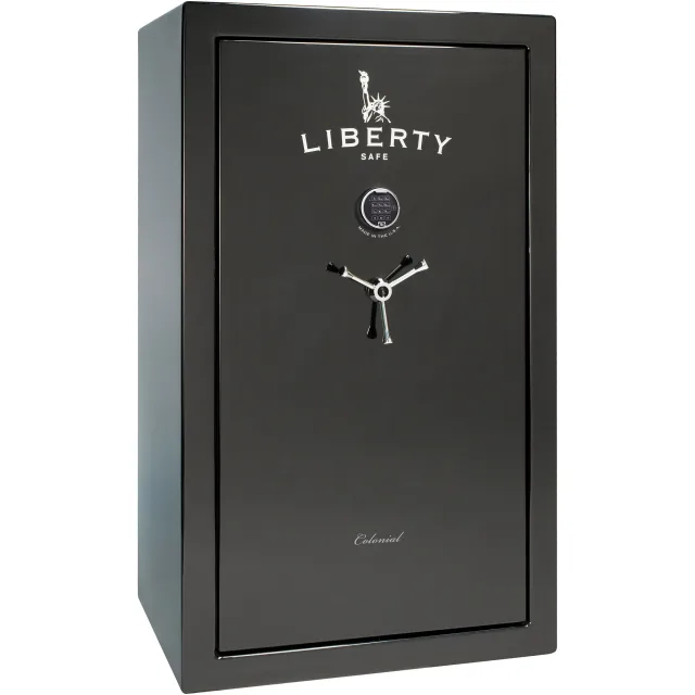 Liberty Colonial Pro Flex 30 shown closed in black with an electronic keypad and a three-spoke handle.