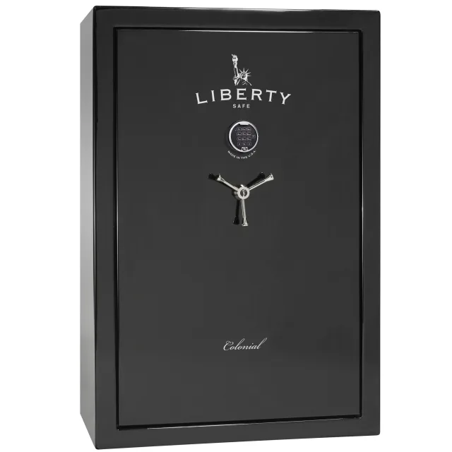 Liberty Colonial Pro Flex 35 shown closed in black with an electronic keypad and a three-spoke handle.