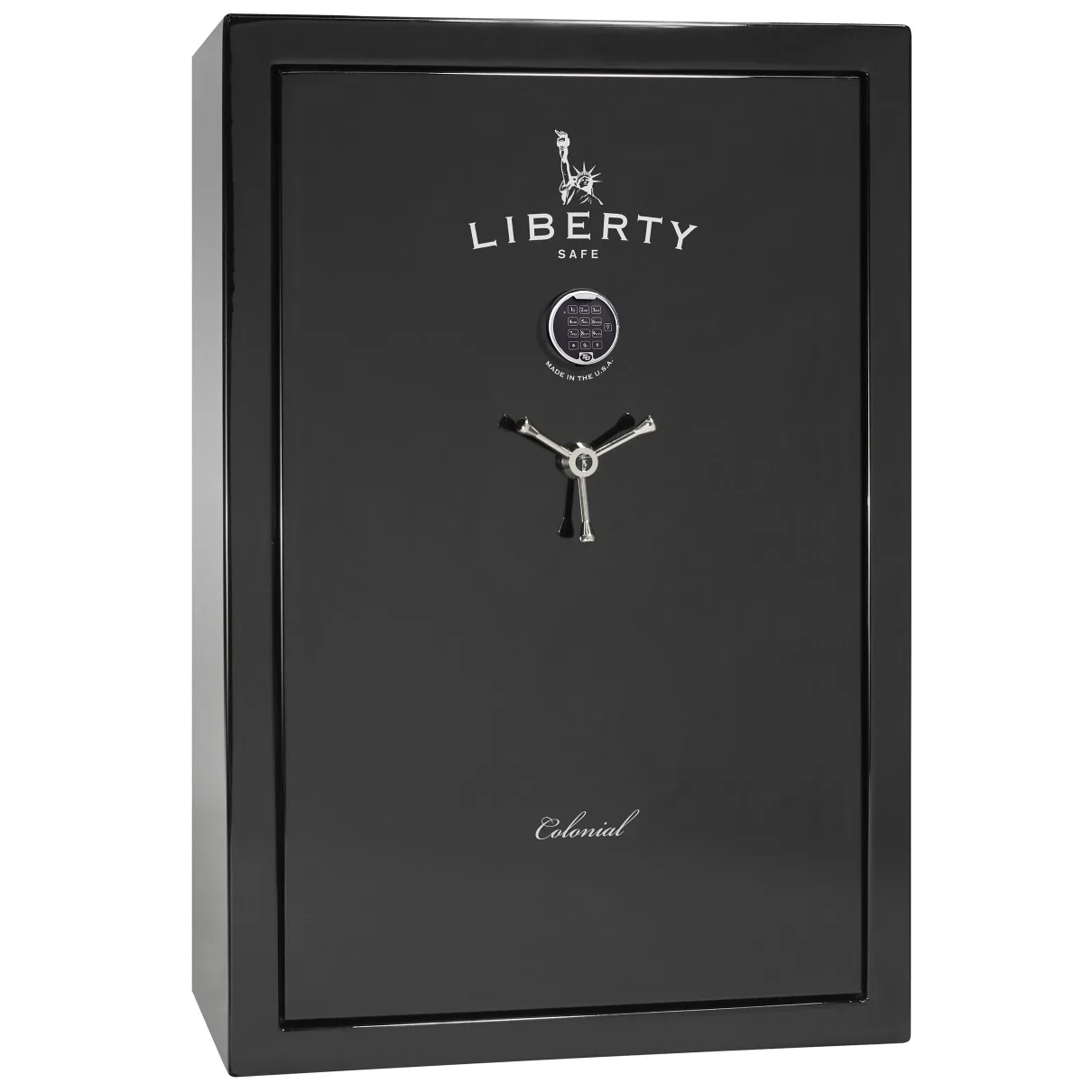 Liberty Colonial Pro Flex 35 shown closed in black with an electronic keypad and a three-spoke handle.