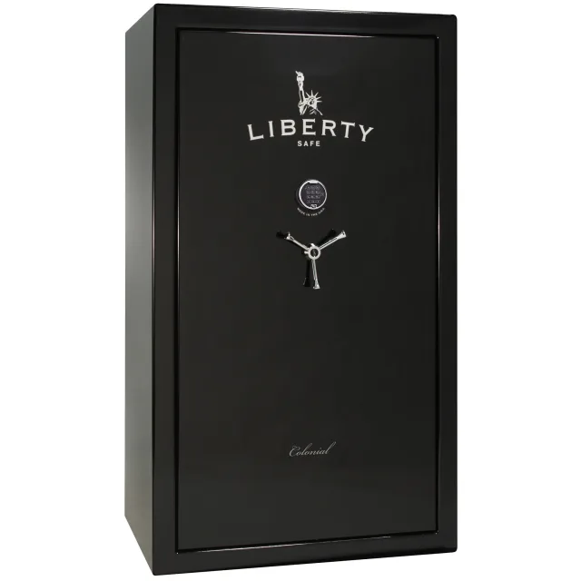 Liberty Colonial Pro Flex 50 shown closed in black with an electronic keypad and a three-spoke handle.
