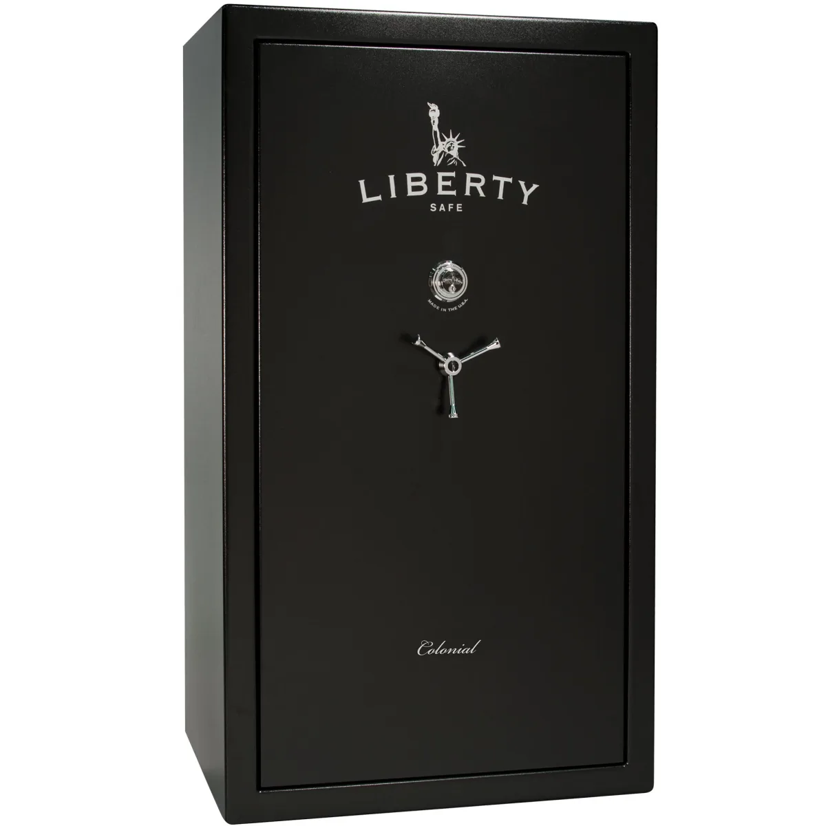 Liberty Colonial Pro Flex 50 shown closed in black with a mechanical dial and a three-spoke handle.