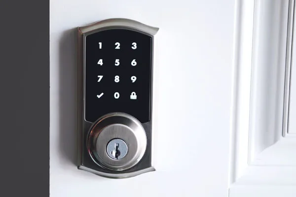 Keypad deadbolt installed on a residential door