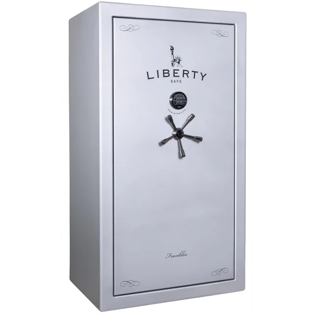Liberty New Franklin 40 shown closed in black with a mechanical dial, a spoke handle, and decorative corner details.
