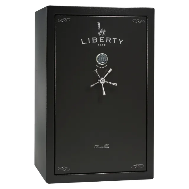 Liberty New Franklin 45 shown closed in black with a mechanical dial, a spoke handle, and decorative corner details.