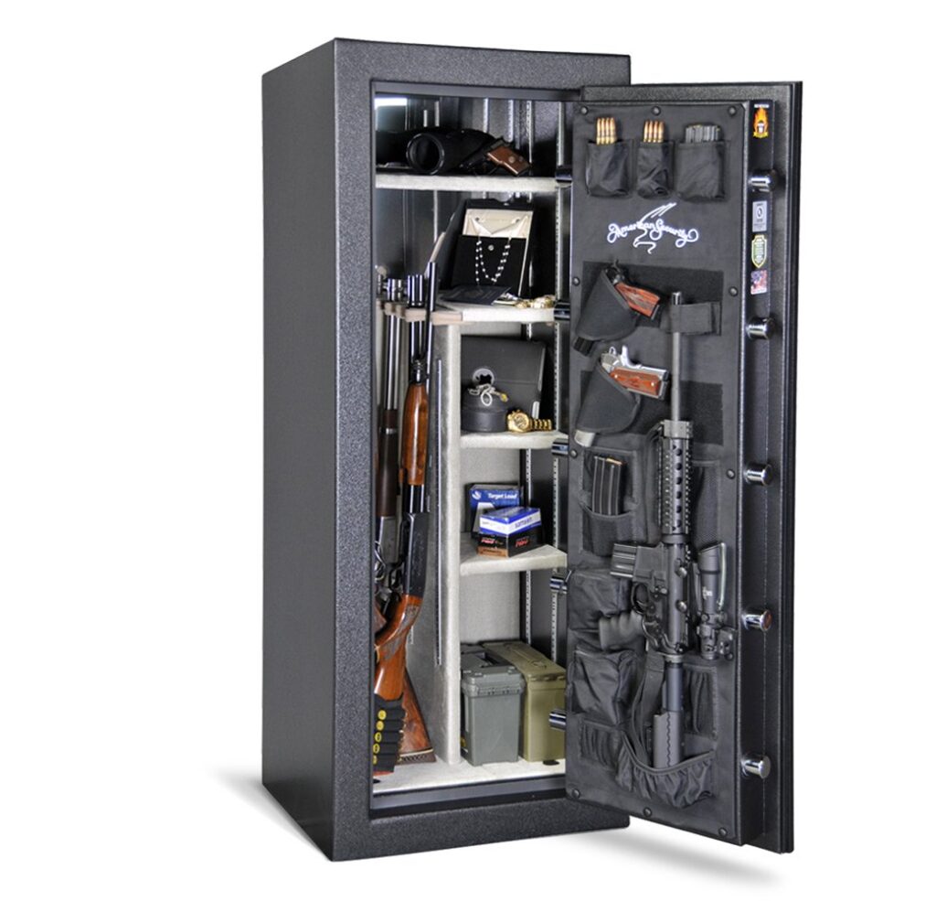 American Security BFX6024 gun safe open with firearms and valuables
