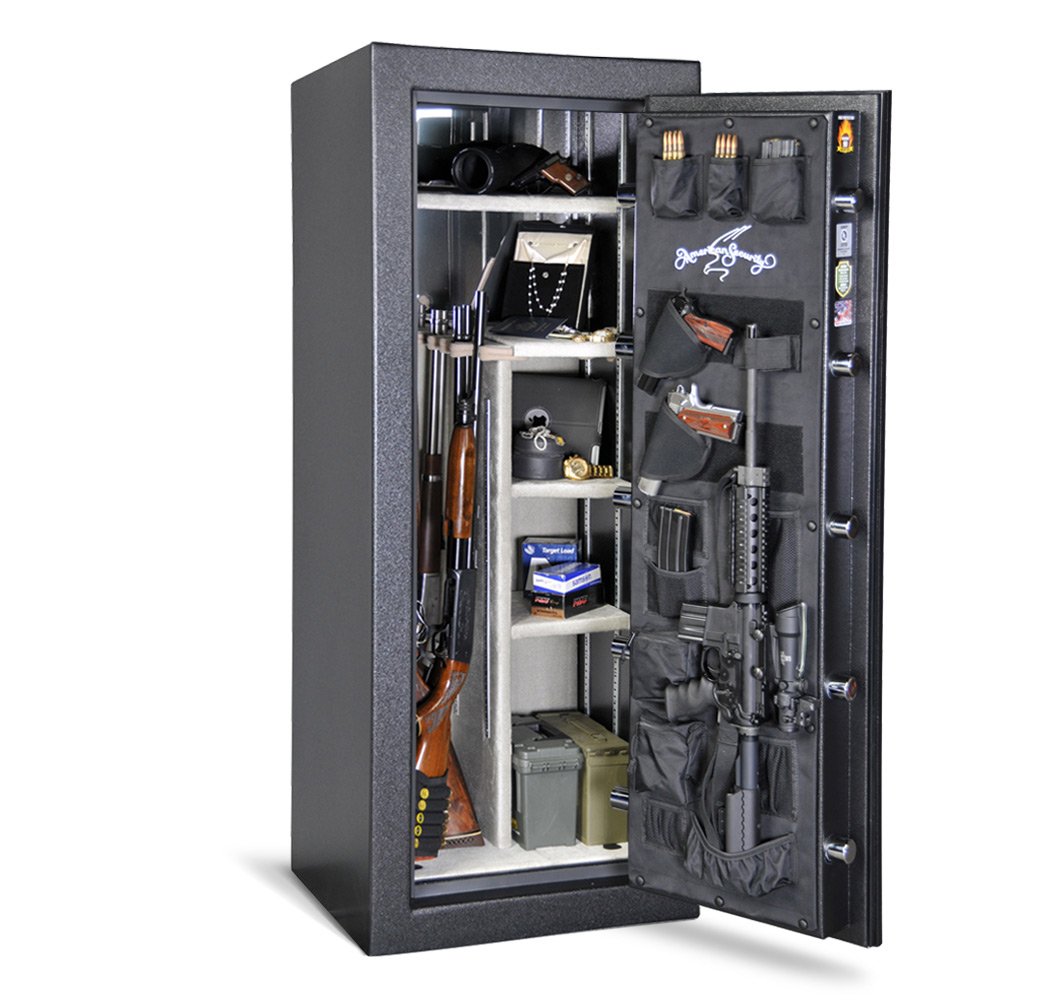 American Security BFX6024 gun safe open with firearms and valuables