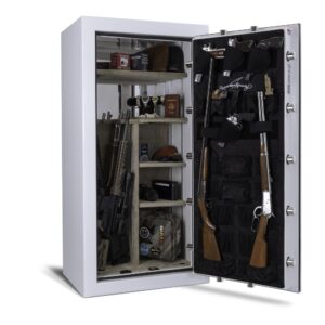 American Security BFX6032 white gun safe open with firearms and valuables