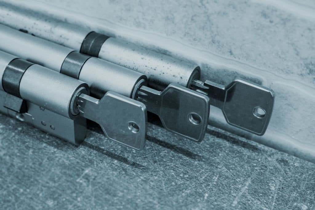 Three lock cylinders with matching keys