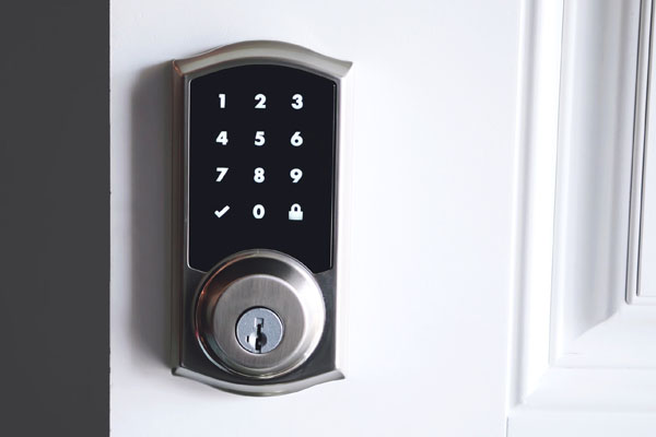 Keypad deadbolt installed on a residential door