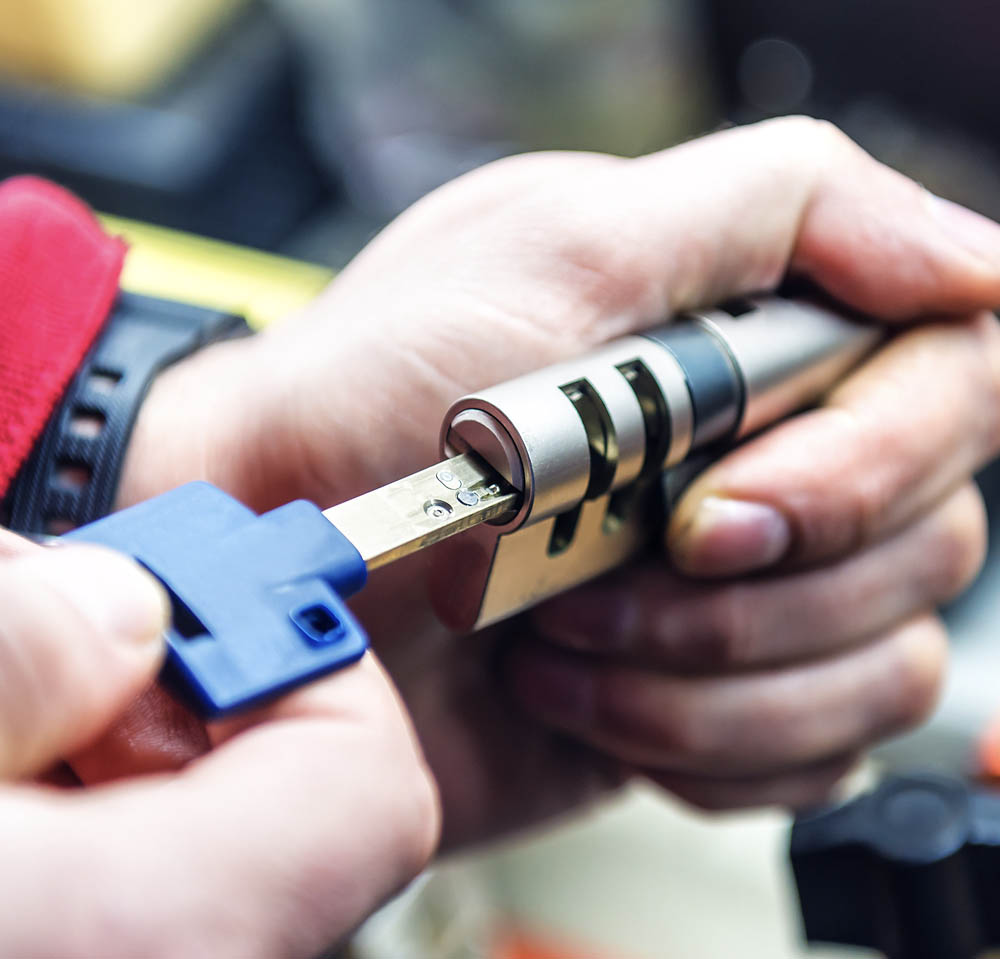 Lock cylinder being tested with a key